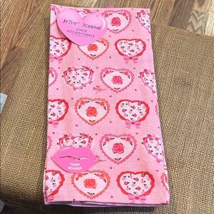 Betsey Johnson Pink Heart Pattern Kitchen Towels